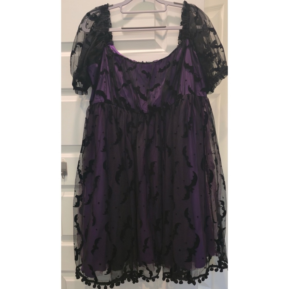 Unique Vintage Purple Dress with Black Bat Accents